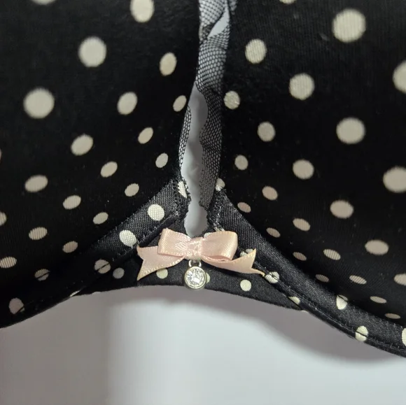 Victoria's Secret Black and White Polka Dot Bra, faux diamond, lace. - Picture 2 of 6